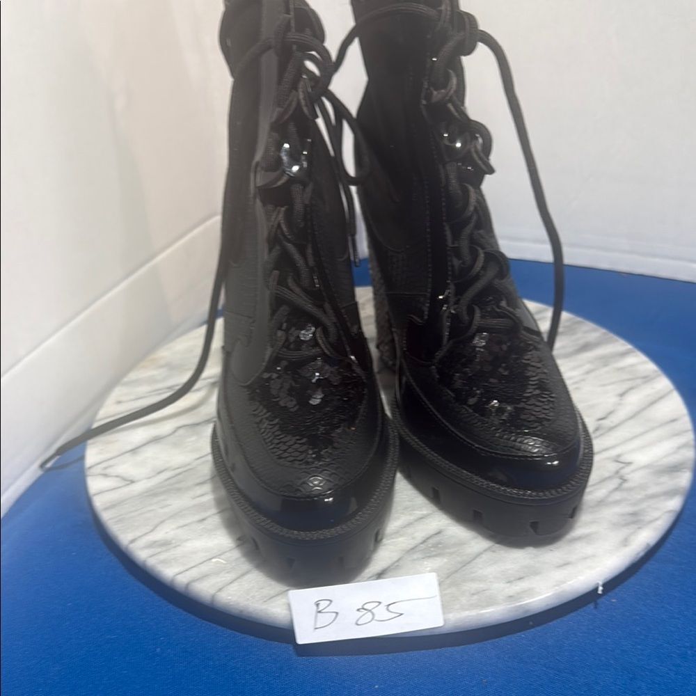 Cape Robbin Black Lace-Up Boots with Sequin Detail